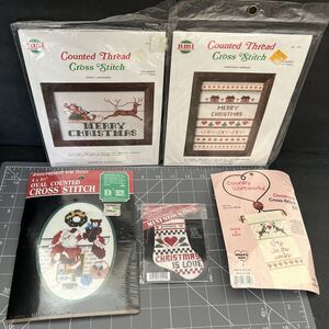 Lot Of 5 Various Counted Cross Stitch Kits For Christmas Holiday Unopened